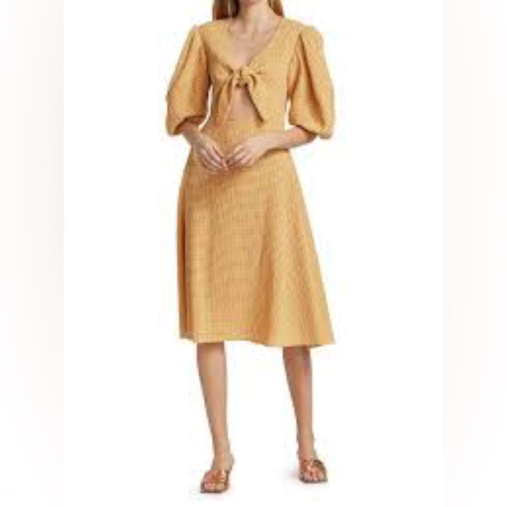 RHODE Ginny Tie-front Cutout Plaid Midi Dress In Sunflower Yellow Casual sz 4